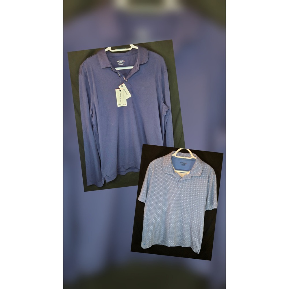 UNTUCKit Men Polo Bundle Navy Supima Cotton Long Sleeve & Patterned Short Sleeve